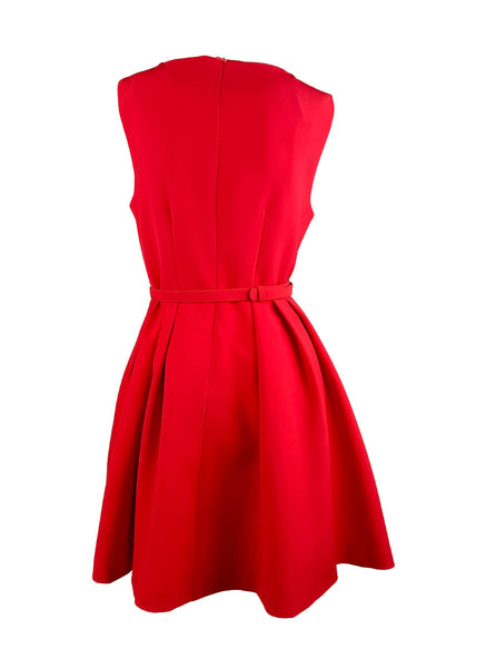 D240034 V-Neck Sleeveless Belt Tie Dress *Red