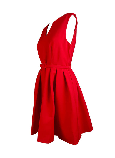 D240034 V-Neck Sleeveless Belt Tie Dress *Red