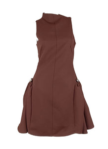 D240035 Asymmetrical Flared Mini Dress *Brown