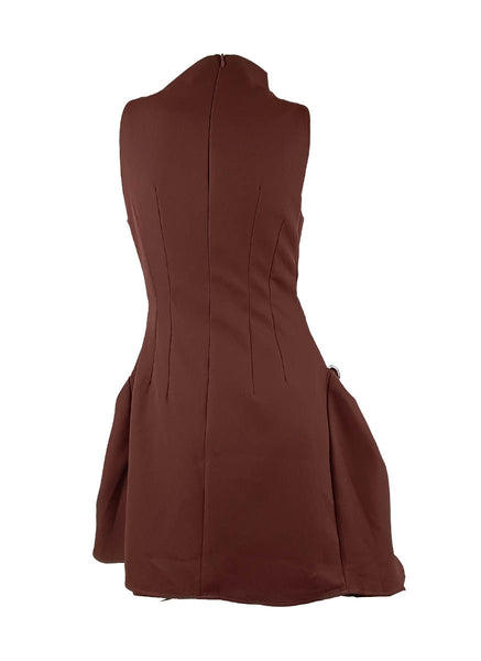 D240035 Asymmetrical Flared Mini Dress *Brown