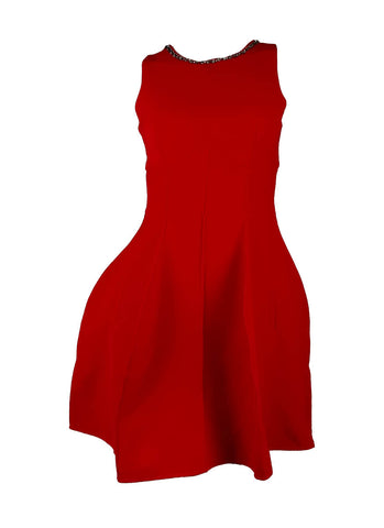 D240036 Diamond Collar Waist Dress *Red