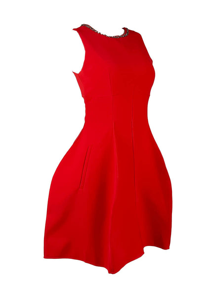 D240036 Diamond Collar Waist Dress *Red