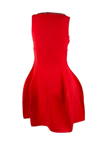 D240036 Diamond Collar Waist Dress *Red