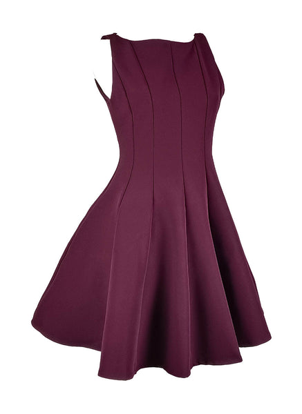 D240037 Crepe Sleeveless Fit & Flare Dress *Dark Purple