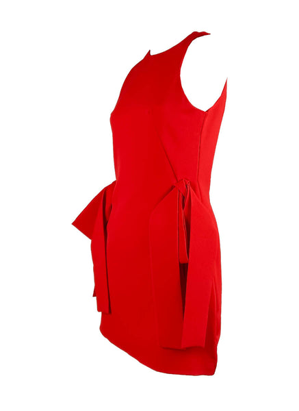 D240038 Bow Waisted Puffy Sleeveless Mini Dress *Red