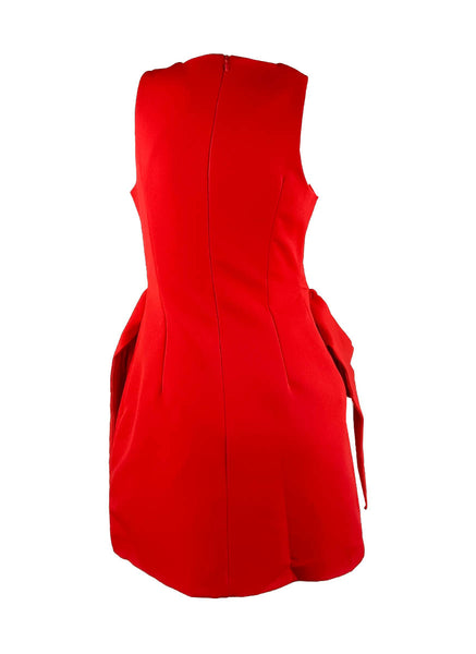 D240038 Bow Waisted Puffy Sleeveless Mini Dress *Red