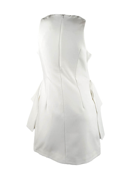 D240038 Bow Waisted Puffy Sleeveless Mini Dress *White