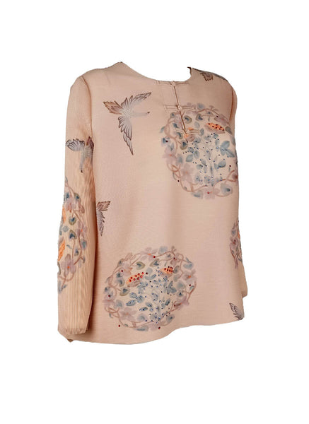 D240046 Long Sleeve Printed Pleats Top