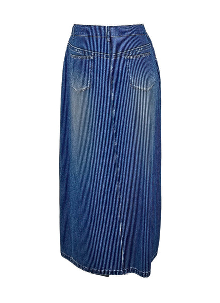 D240050 Pleated Front Button & Slit Skirt *Blue