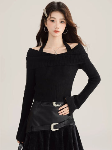 O240039 Knitted Long Sleeve Top *Black