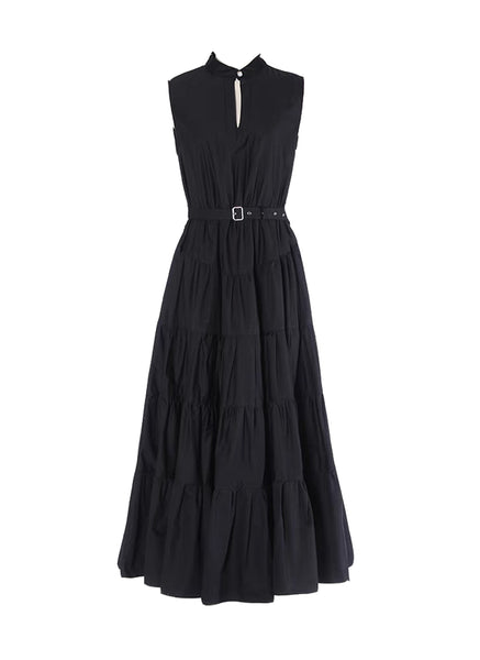 N230009 Stand Collar Sleeveless Dress *Black
