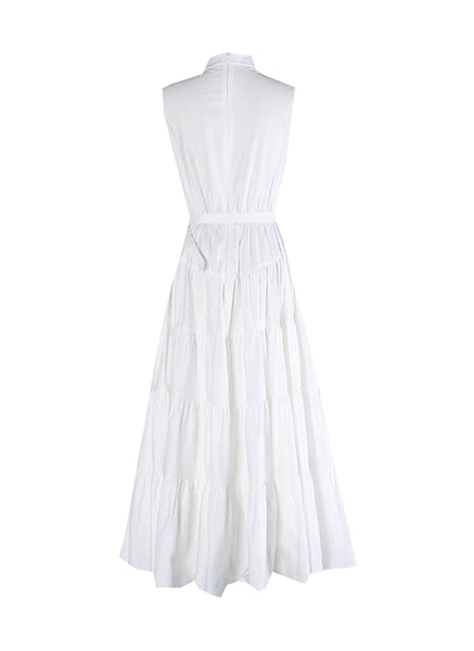 N230009 Stand Collar Sleeveless Dress *White
