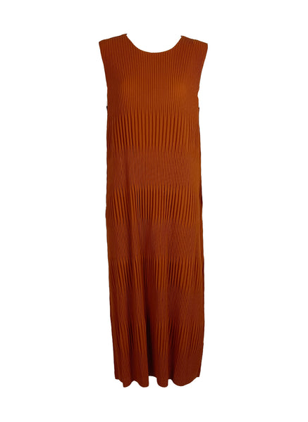 N230011 Pleated Sleeveless Dress *Orange *Last Piece