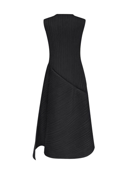 N240001 Round Neck Sleeveless Pleated Dress *Black