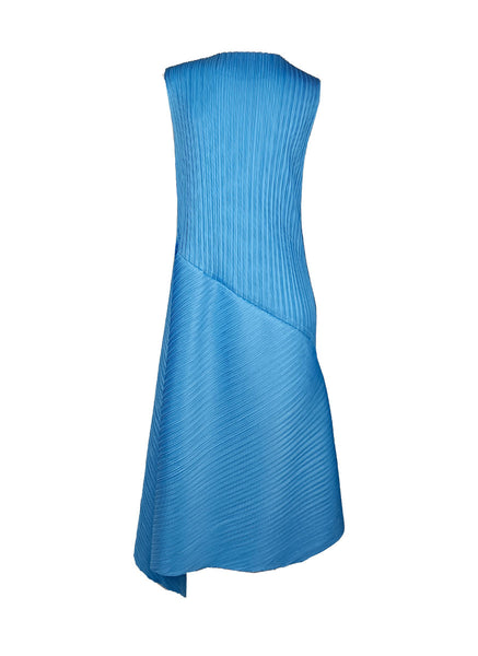 N240001 Round Neck Sleeveless Pleated Dress *Light Blue