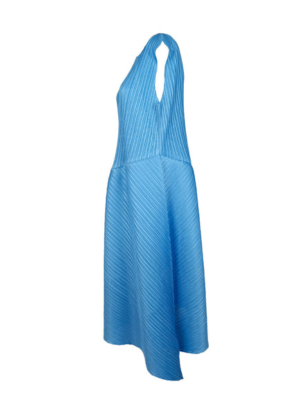 N240001 Round Neck Sleeveless Pleated Dress *Light Blue