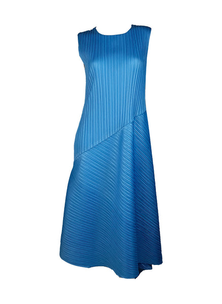 N240001 Round Neck Sleeveless Pleated Dress *Light Blue