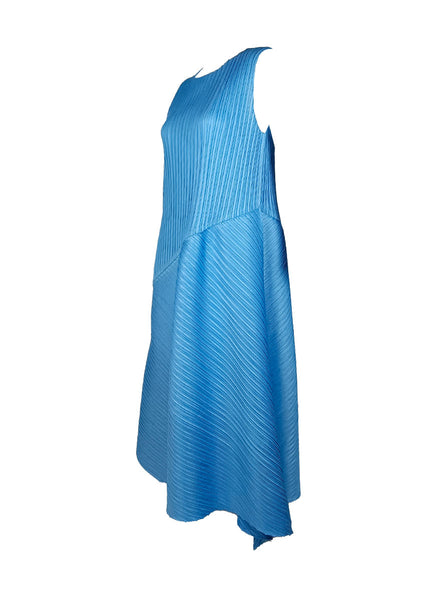 N240001 Round Neck Sleeveless Pleated Dress *Light Blue