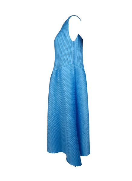 N240001 Round Neck Sleeveless Pleated Dress *Light Blue