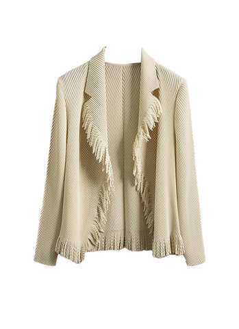 N240004 Long-Sleeve Pleated Tassel Jacket *Beige