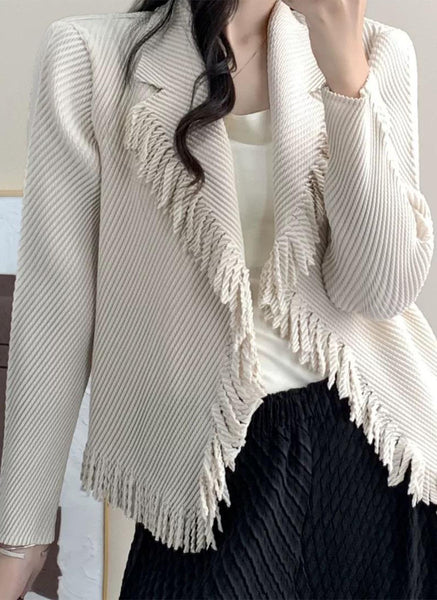 N240004 Long-Sleeve Pleated Tassel Jacket *Beige