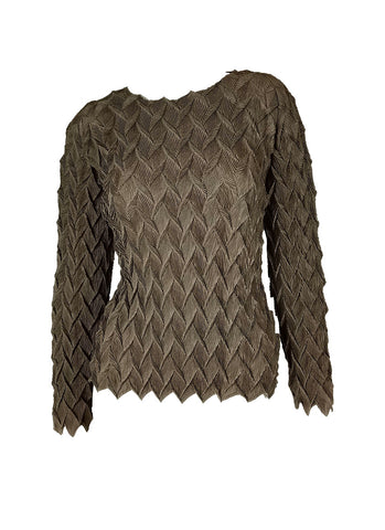 N240007 Dragon Scale Long-Sleeve Pleated Top *Brown