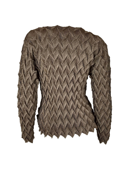 N240007 Dragon Scale Long-Sleeve Pleated Top *Brown