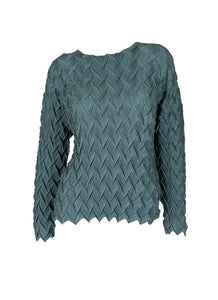 N240007 Dragon Scale Long-Sleeve Pleated Top *Green