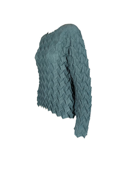 N240007 Dragon Scale Long-Sleeve Pleated Top *Green