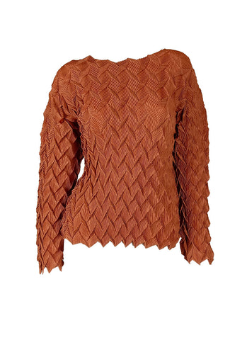 N240007 Dragon Scale Long-Sleeve Pleated Top *Orange