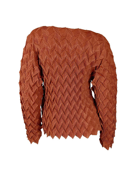 N240007 Dragon Scale Long-Sleeve Pleated Top *Orange