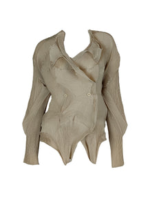 N240008 Irregular Long-Sleeve Pleated Top *Beige