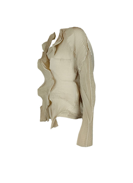 N240008 Irregular Long-Sleeve Pleated Top *Beige