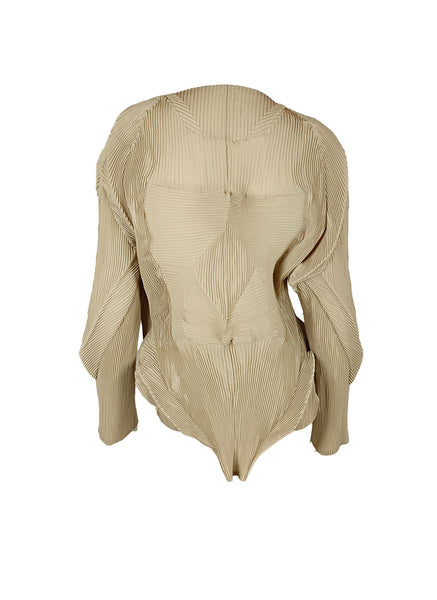 N240008 Irregular Long-Sleeve Pleated Top *Beige