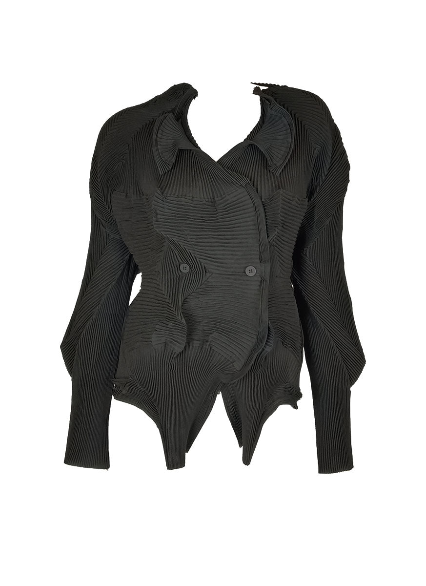 N240008 Irregular Long-Sleeve Pleated Top *Black