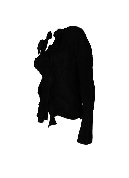 N240008 Irregular Long-Sleeve Pleated Top *Black