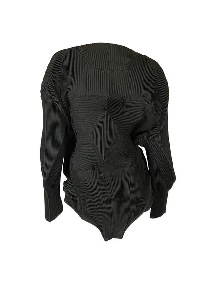 N240008 Irregular Long-Sleeve Pleated Top *Black