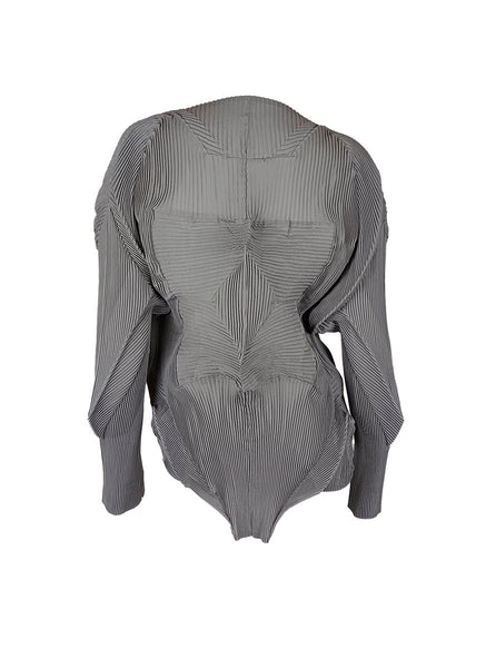 N240008 Irregular Long-Sleeve Pleated Top *Grey