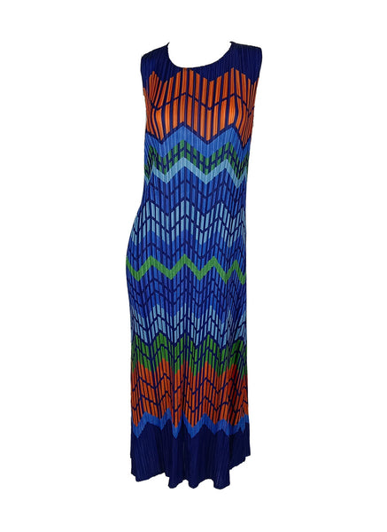 N240009 Printed Sleeveless Pleated Dress *Blue