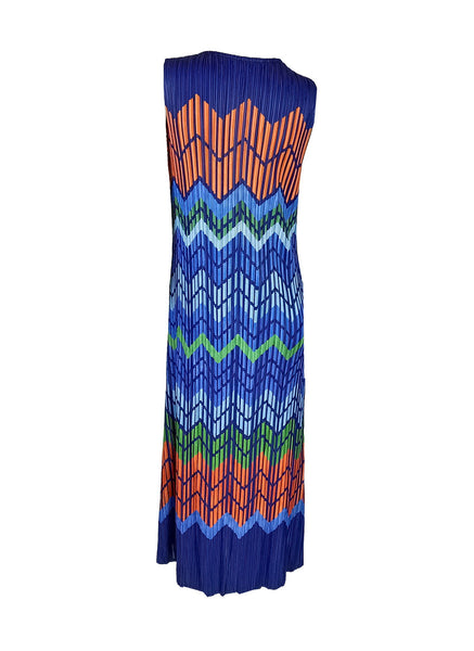 N240009 Printed Sleeveless Pleated Dress *Blue