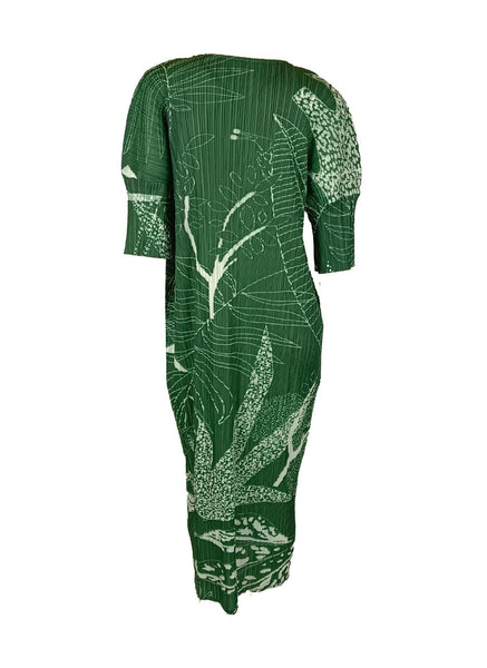 N240011 V-Neck Printed Short-Sleeve Pleats Dress *Green