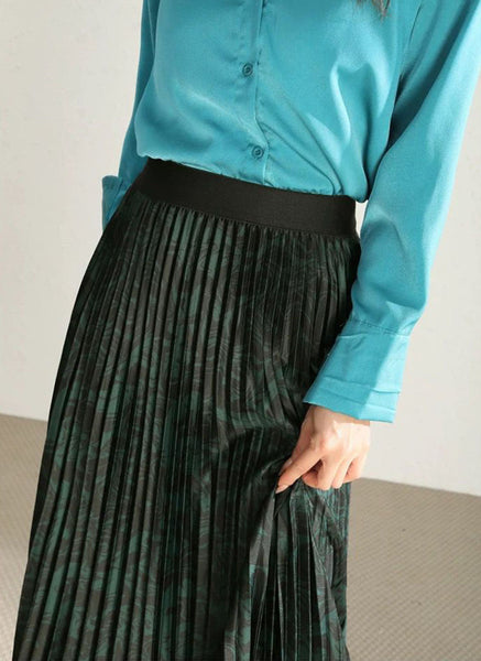 N240015 Printed Pleated Long Skirt *Last Piece