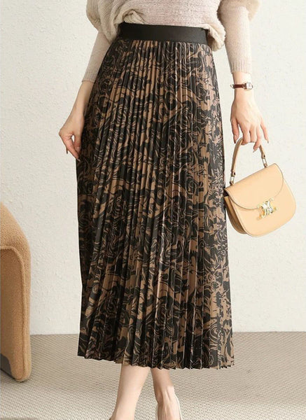 N240015 Printed Pleated Long Skirt *Last Piece