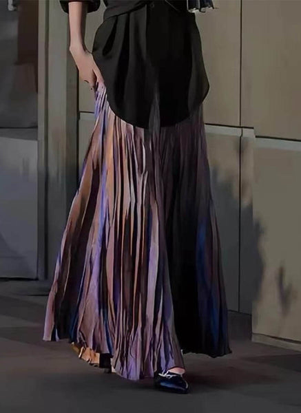 N240017 Irregular Pleated Printed Long Skirt *Last Piece