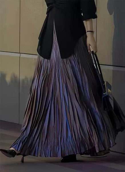 N240017 Irregular Pleated Printed Long Skirt *Last Piece