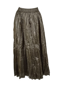 N240019 Irregular Pleated Printed Long Skirt *Army Green