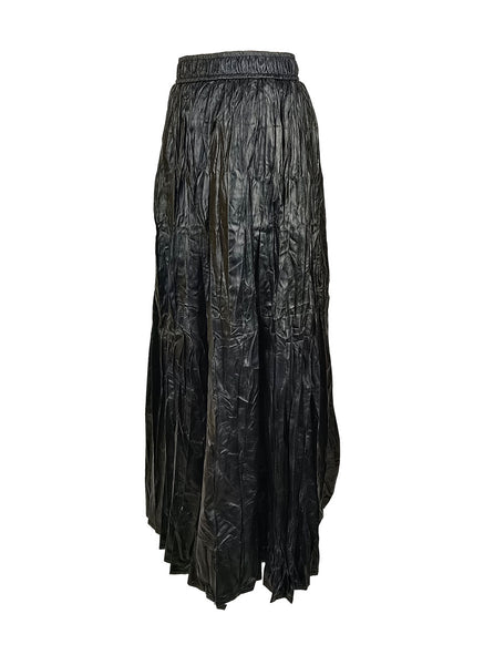 N240019 Irregular Pleated Printed Long Skirt *Black