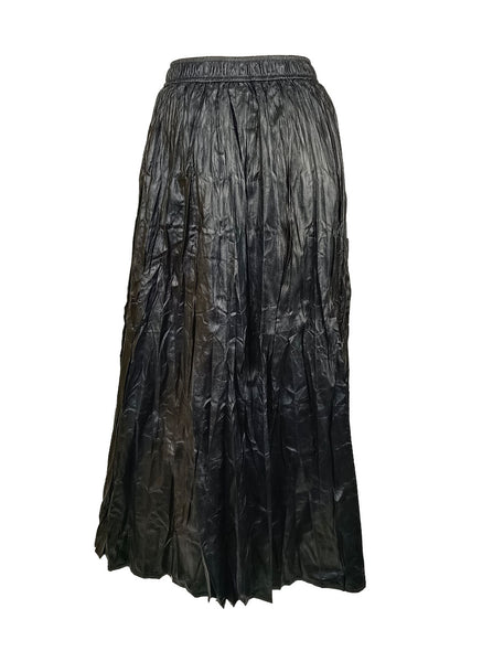 N240019 Irregular Pleated Printed Long Skirt *Black