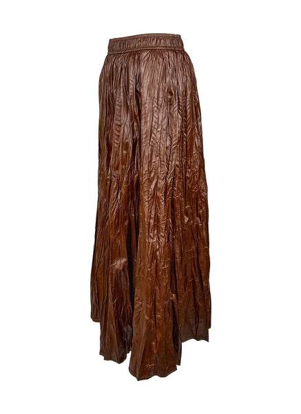 N240019 Irregular Pleated Printed Long Skirt *Brown