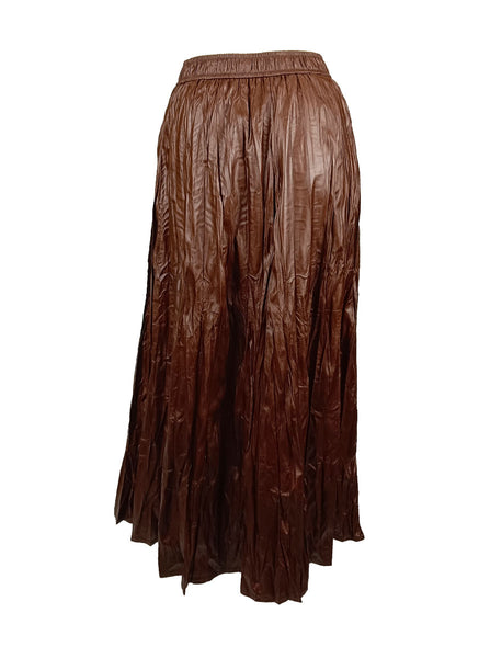 N240019 Irregular Pleated Printed Long Skirt *Brown